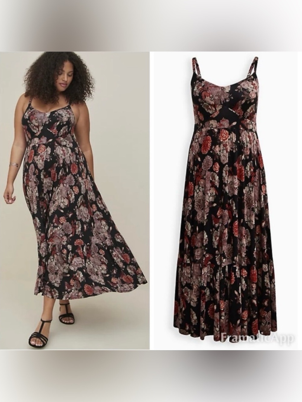 Torrid Black Floral Butterfly Super Soft Tiered Maxi Dress – Size 3 / 3X